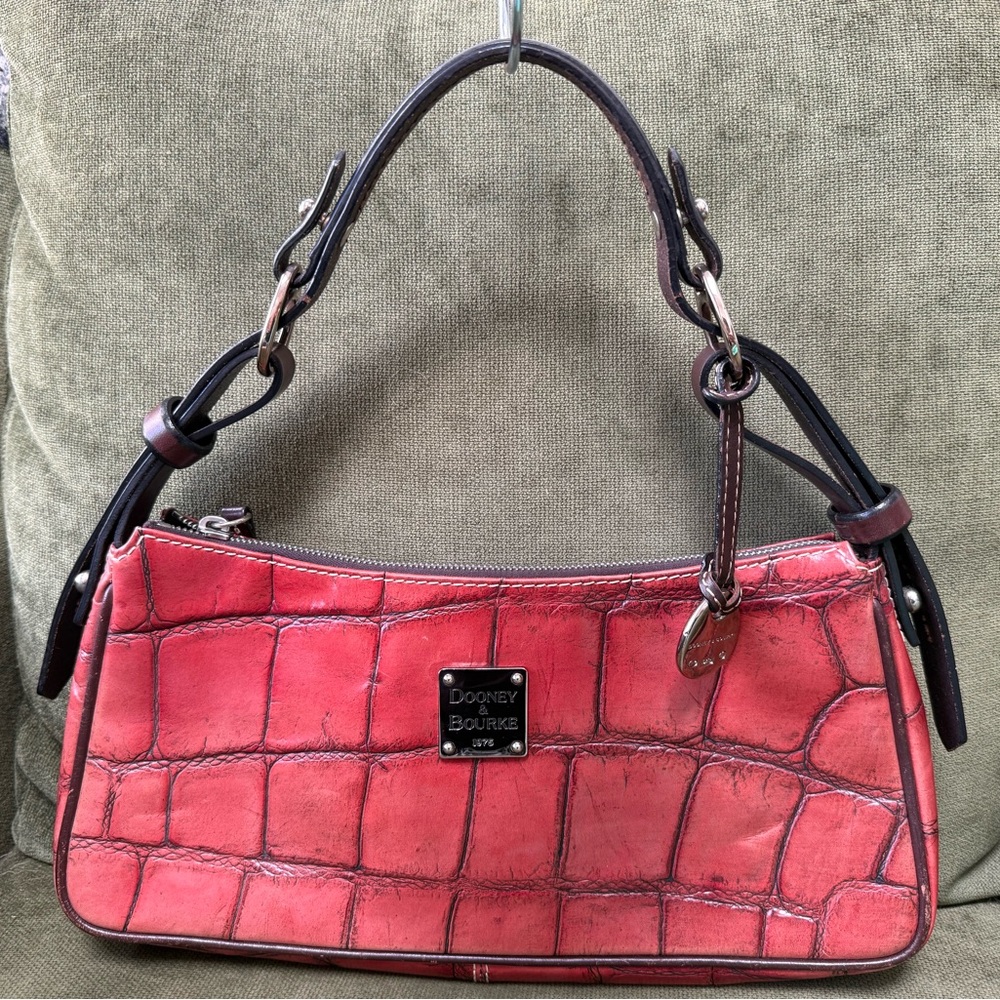 Dooney & Bourke Pink-Red Croc-Embossed Leather Shoulder Bag